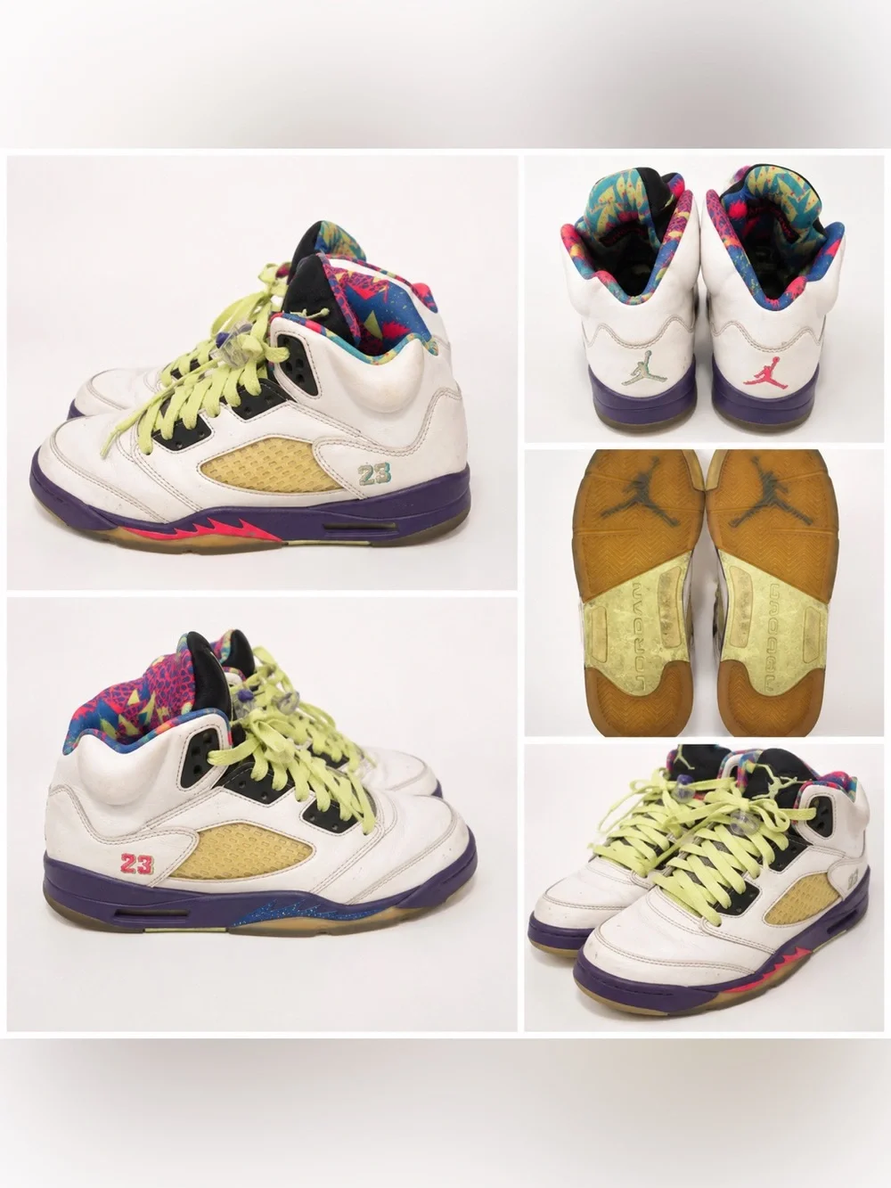 Jordan Kids Basketball Sneakers in White, Purple & Lime with Multi-Color Lining